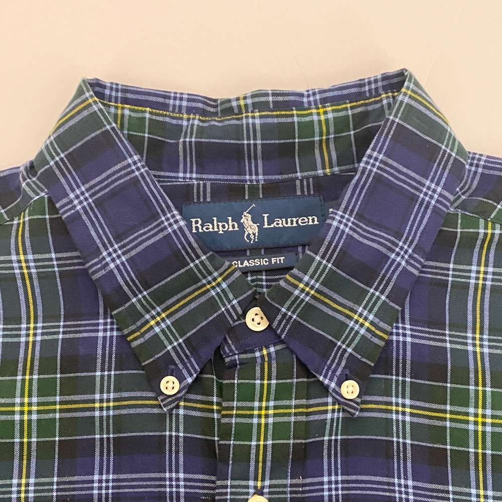 Ralph Lauren Men's Green and Blue Checkered Shirt - Picture 8 of 9